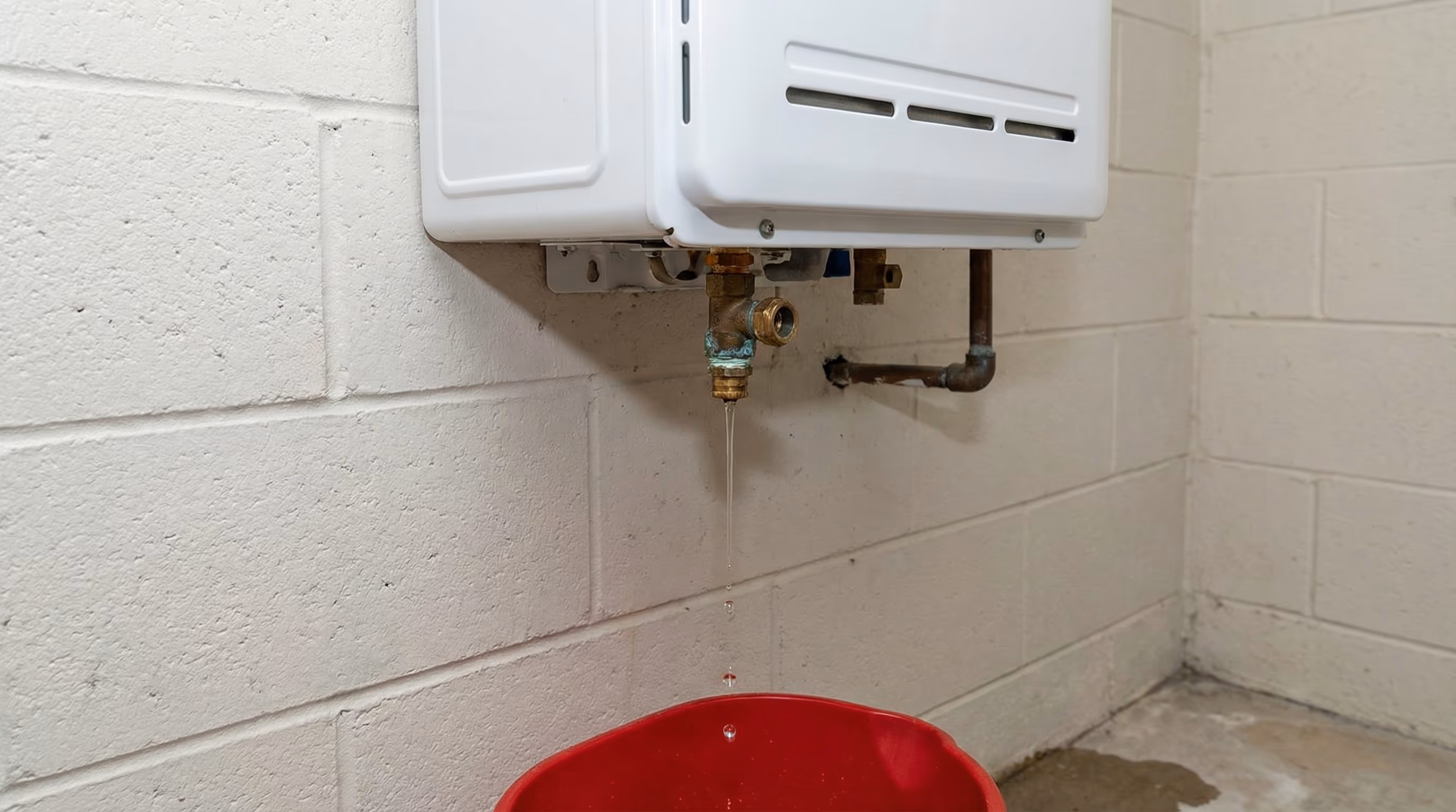 Aquecedor de água com sinais de vazamento