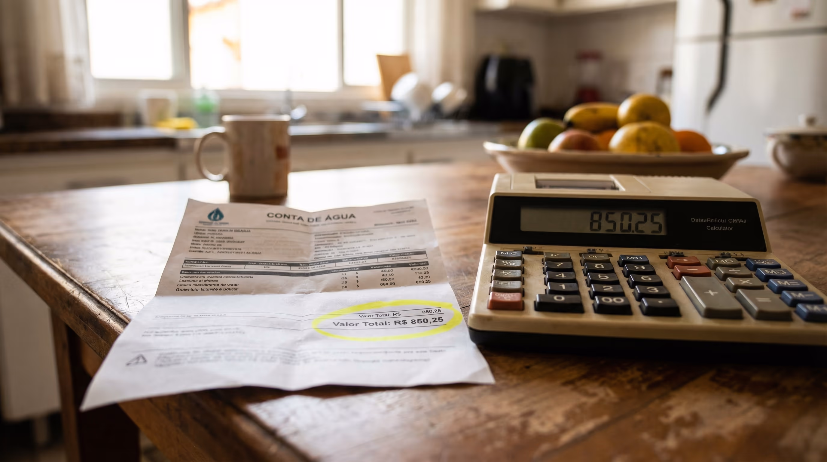 Conta de água alta ao lado de calculadora
