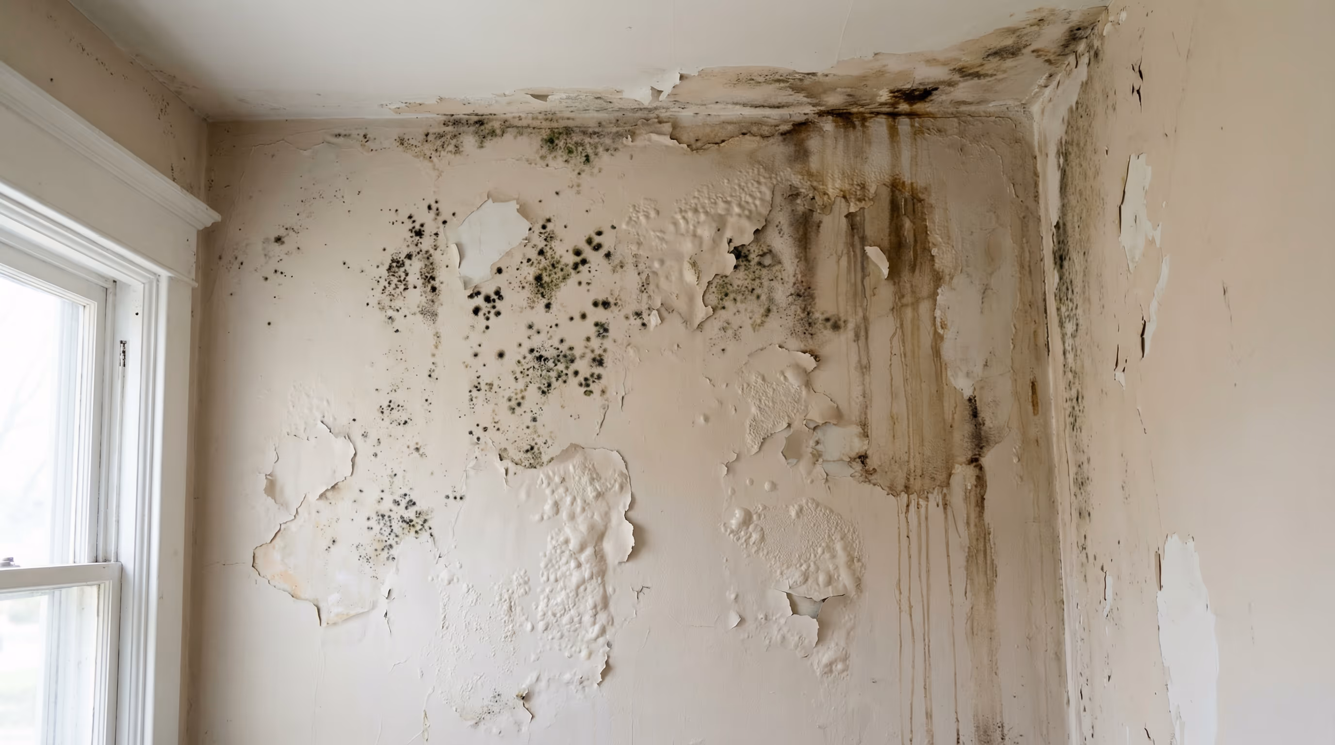 Parede com sinais visíveis de infiltração e mofo