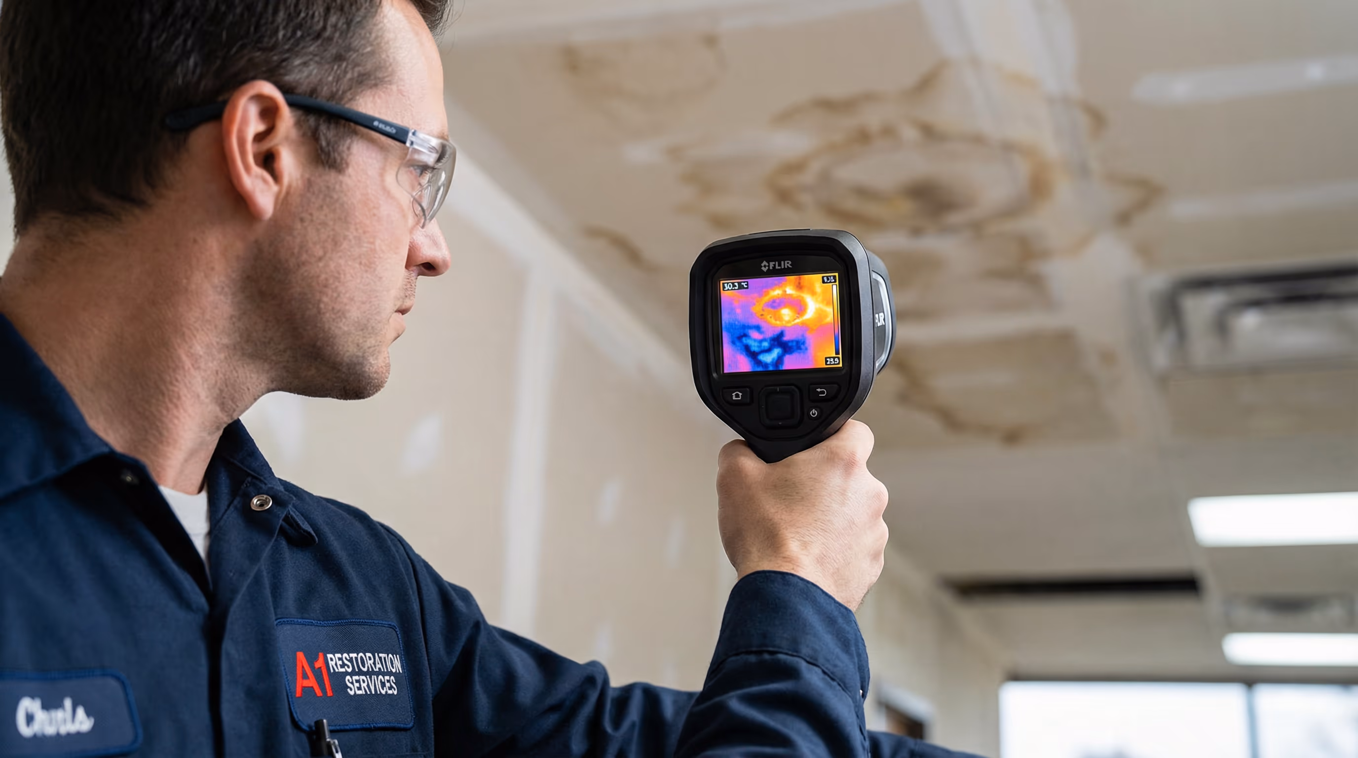 Inspeção de teto com câmera termográfica