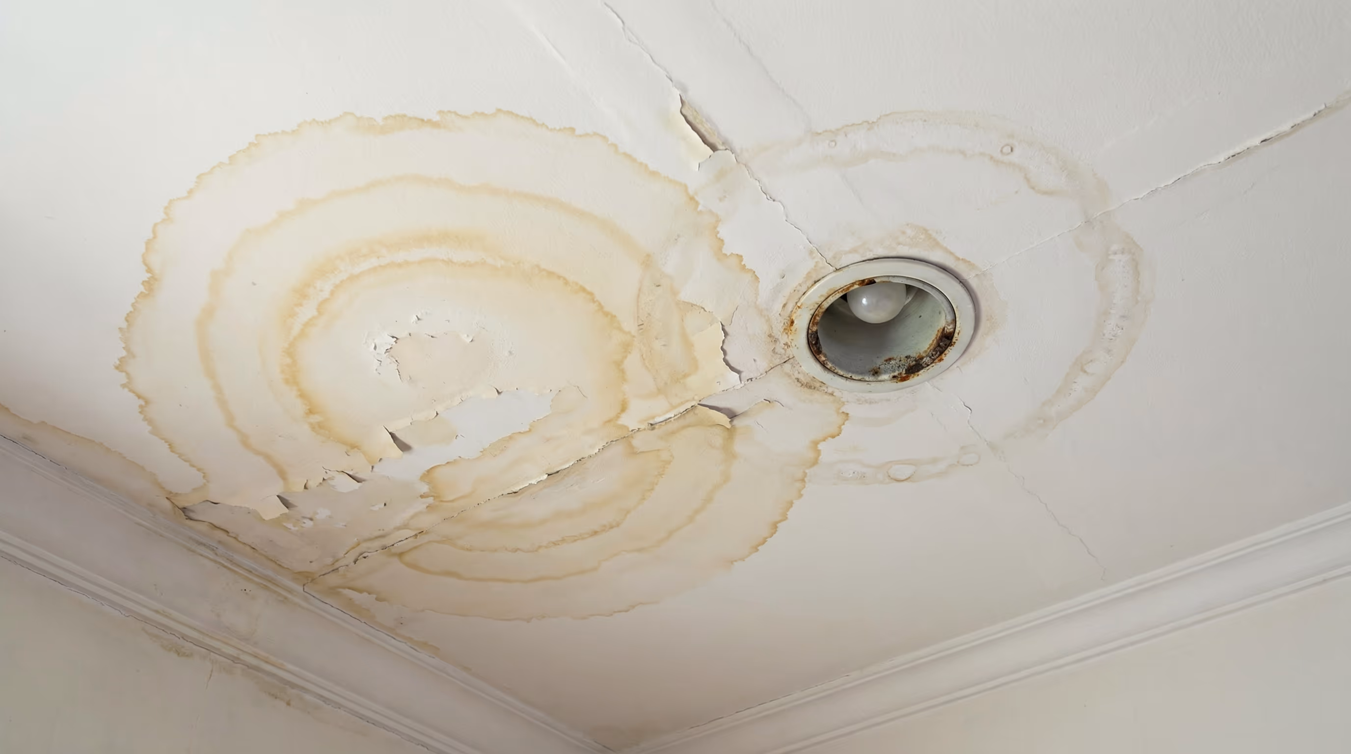 Teto com manchas amareladas de umidade