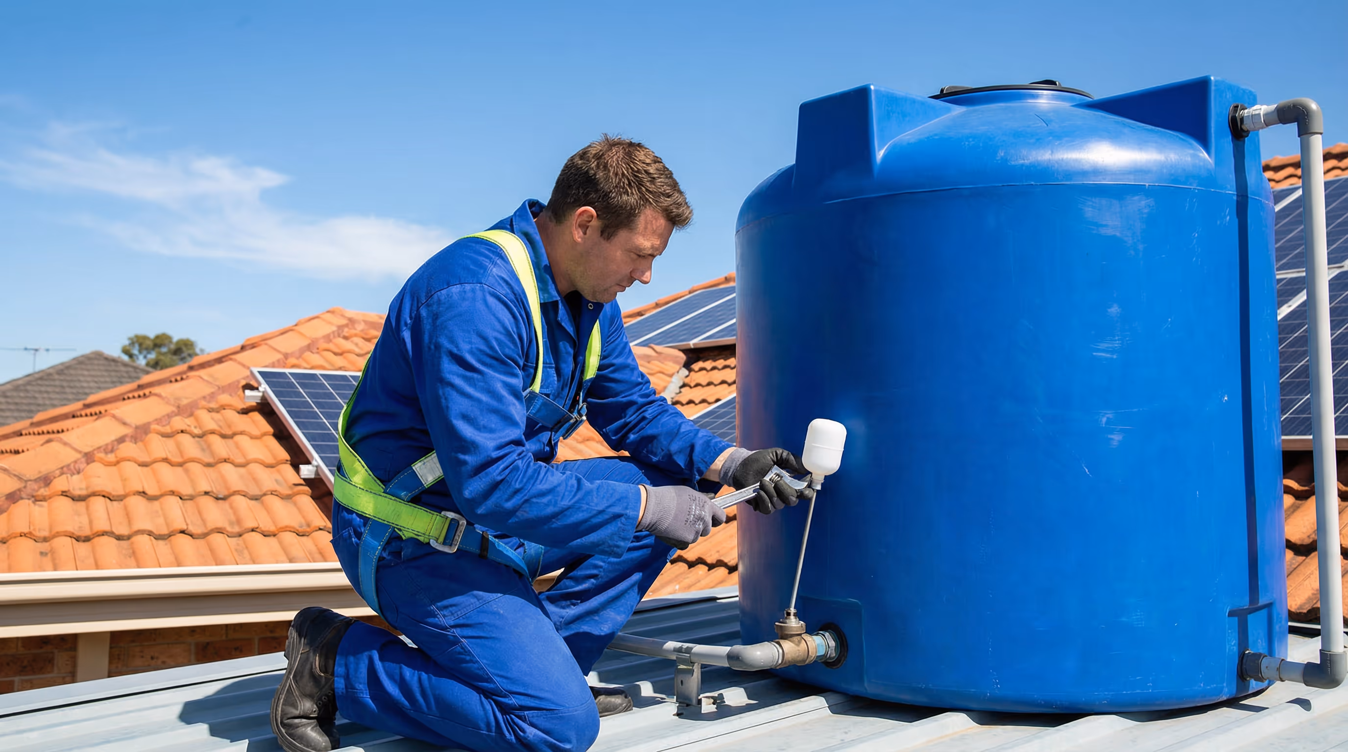 Técnico fazendo manutenção em caixa d'água