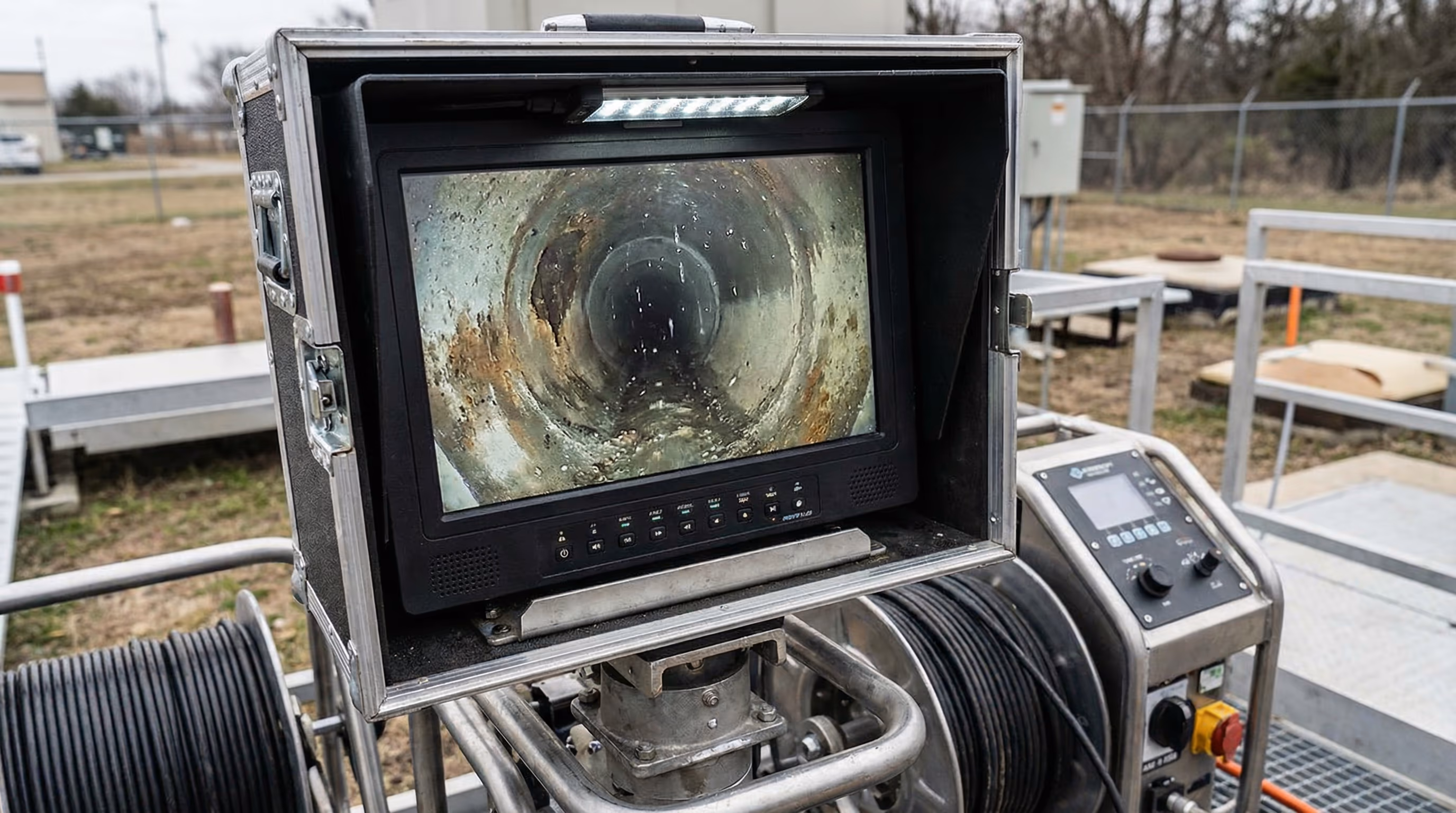 Tela mostrando imagem de vídeo inspeção dentro de tubulação
