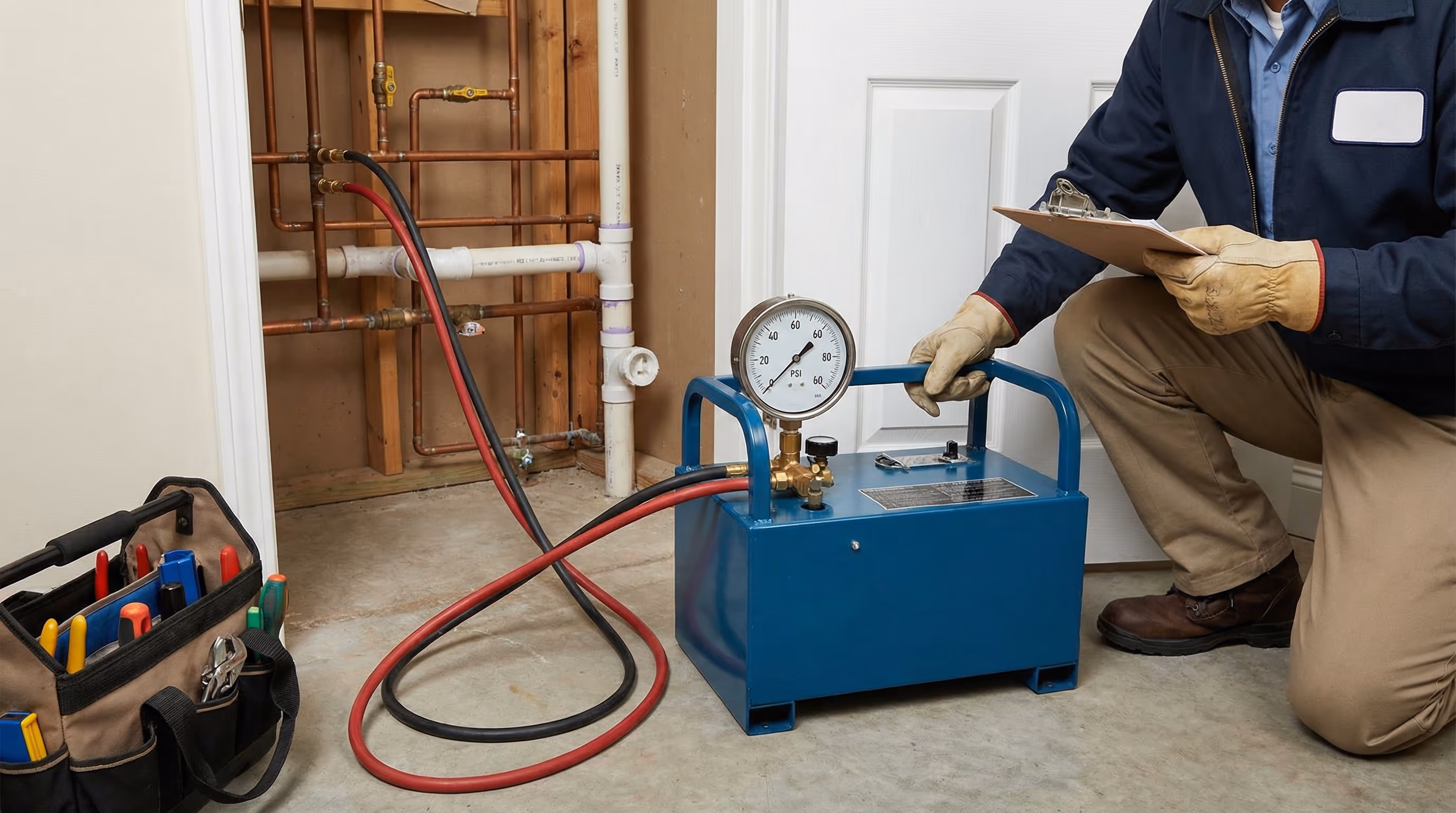 Equipamento de teste de pressurização conectado à tubulação